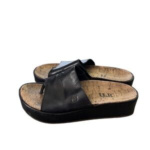 BORN Womens Sharr Sandal Black Leather Single Strap Comfort Slides Size 7M